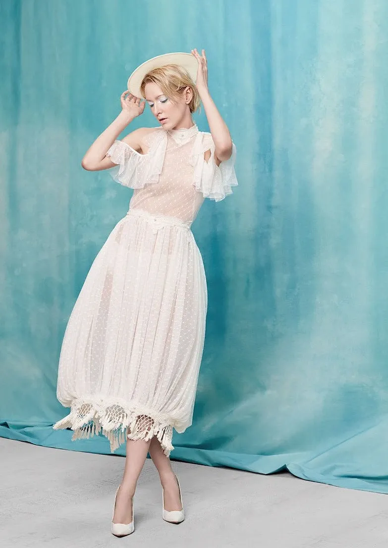 Dotted Tulle & Lace Structured Draped Cocktail | Spring/Summer 18