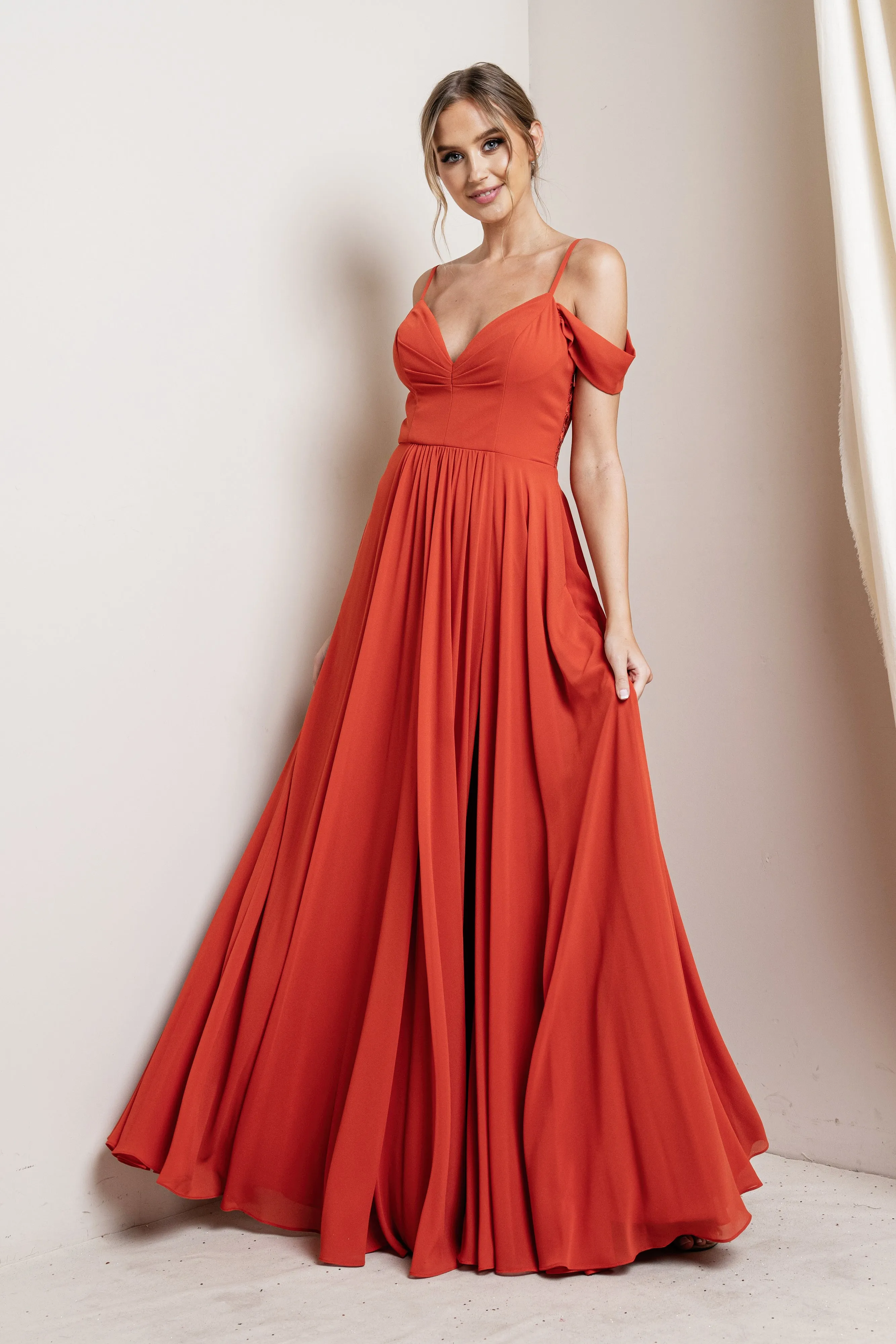 Draped Sleeve with Lace Detail Maxi