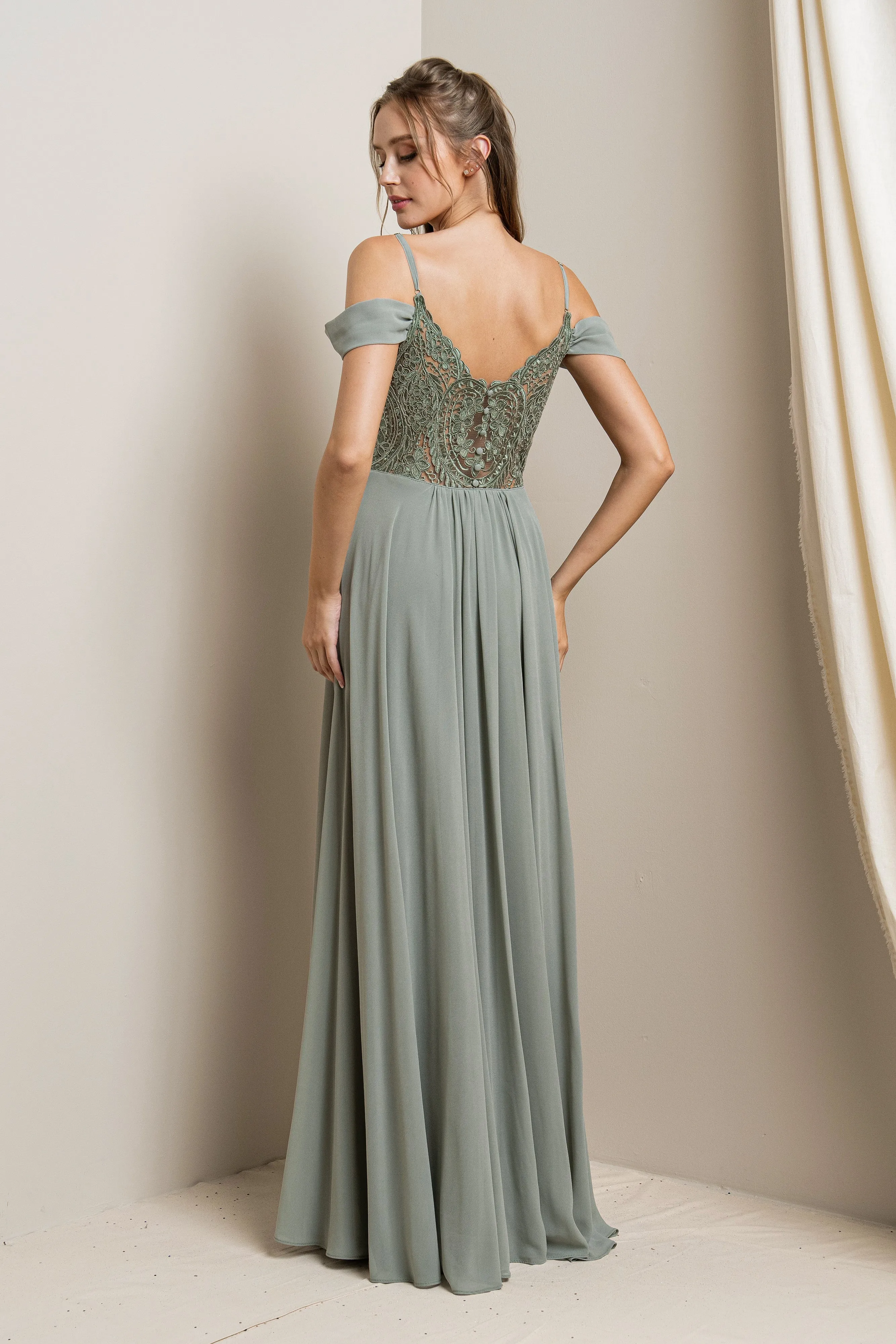 Draped Sleeve with Lace Detail Maxi