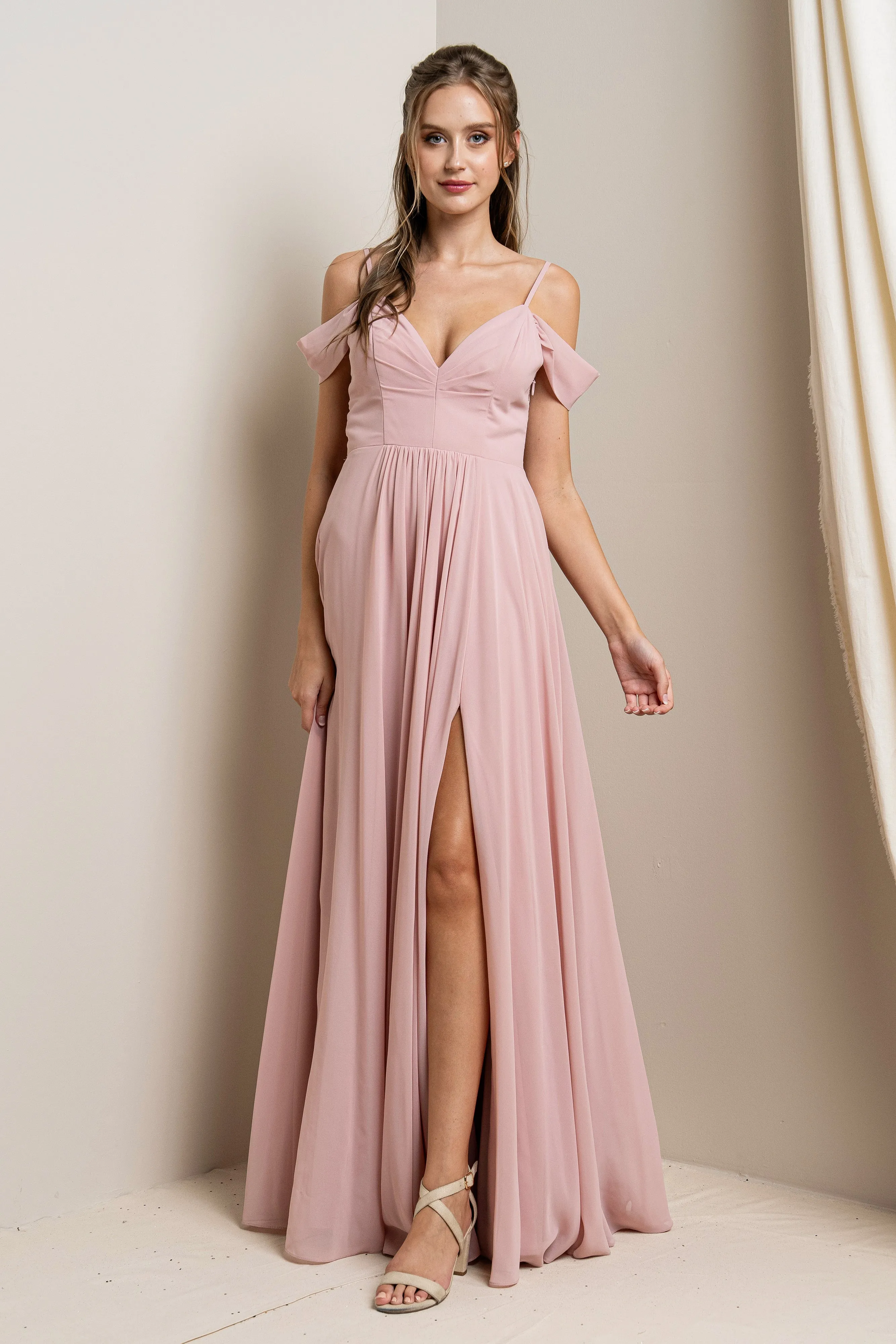 Draped Sleeve with Lace Detail Maxi