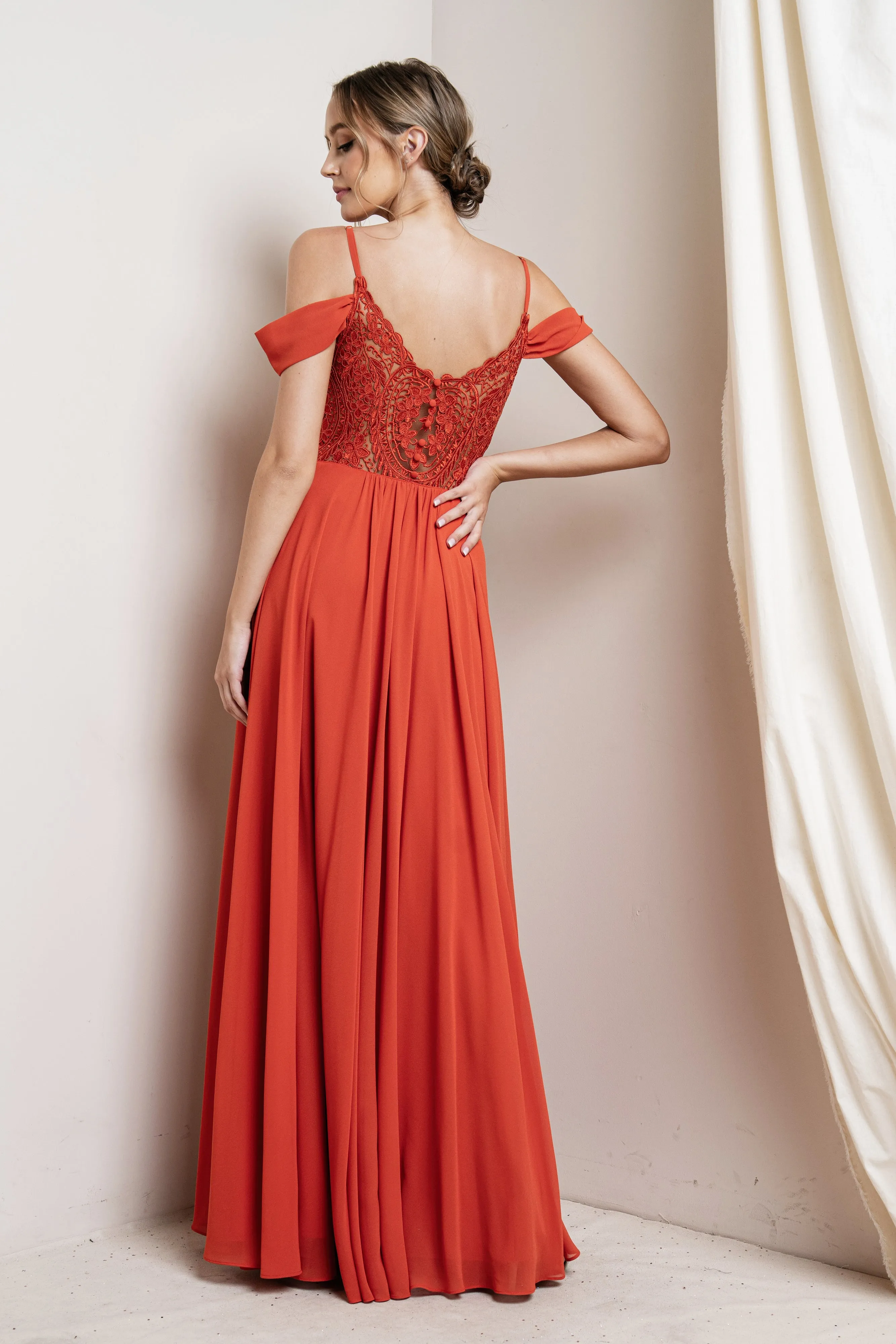 Draped Sleeve with Lace Detail Maxi