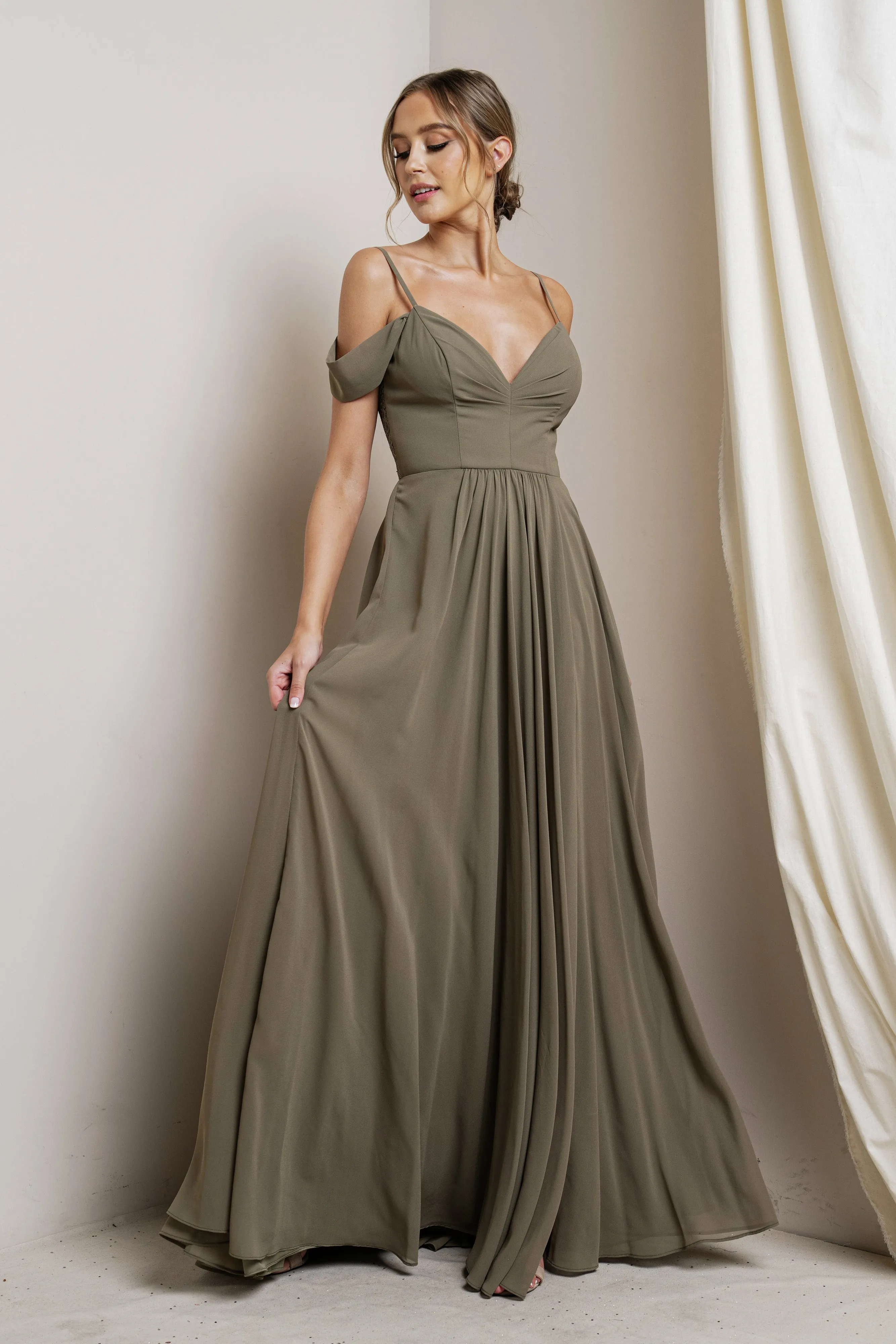 Draped Sleeve with Lace Detail Maxi