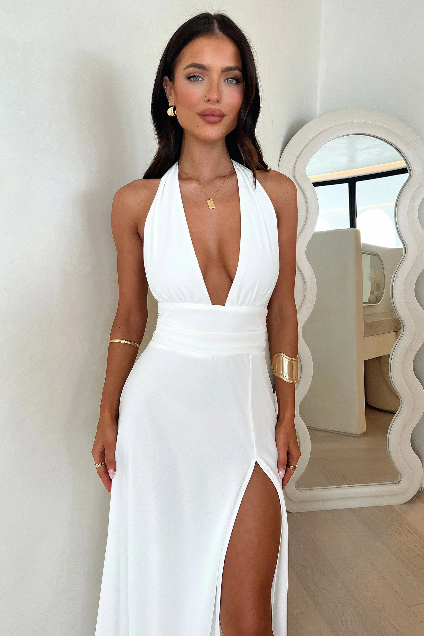 Elenor Halter Maxi Dress - White