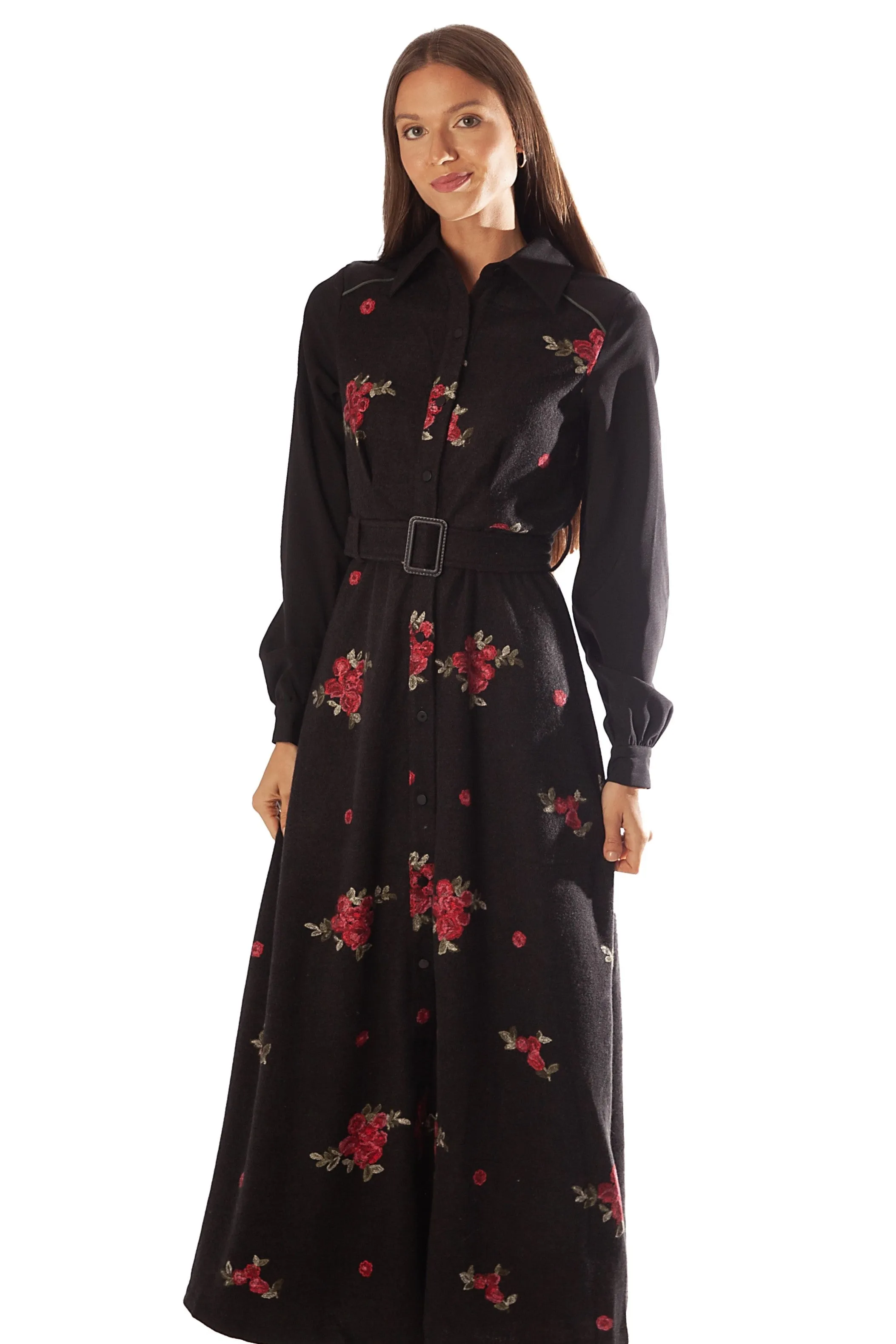 Embroidered Wooly A Line Dress