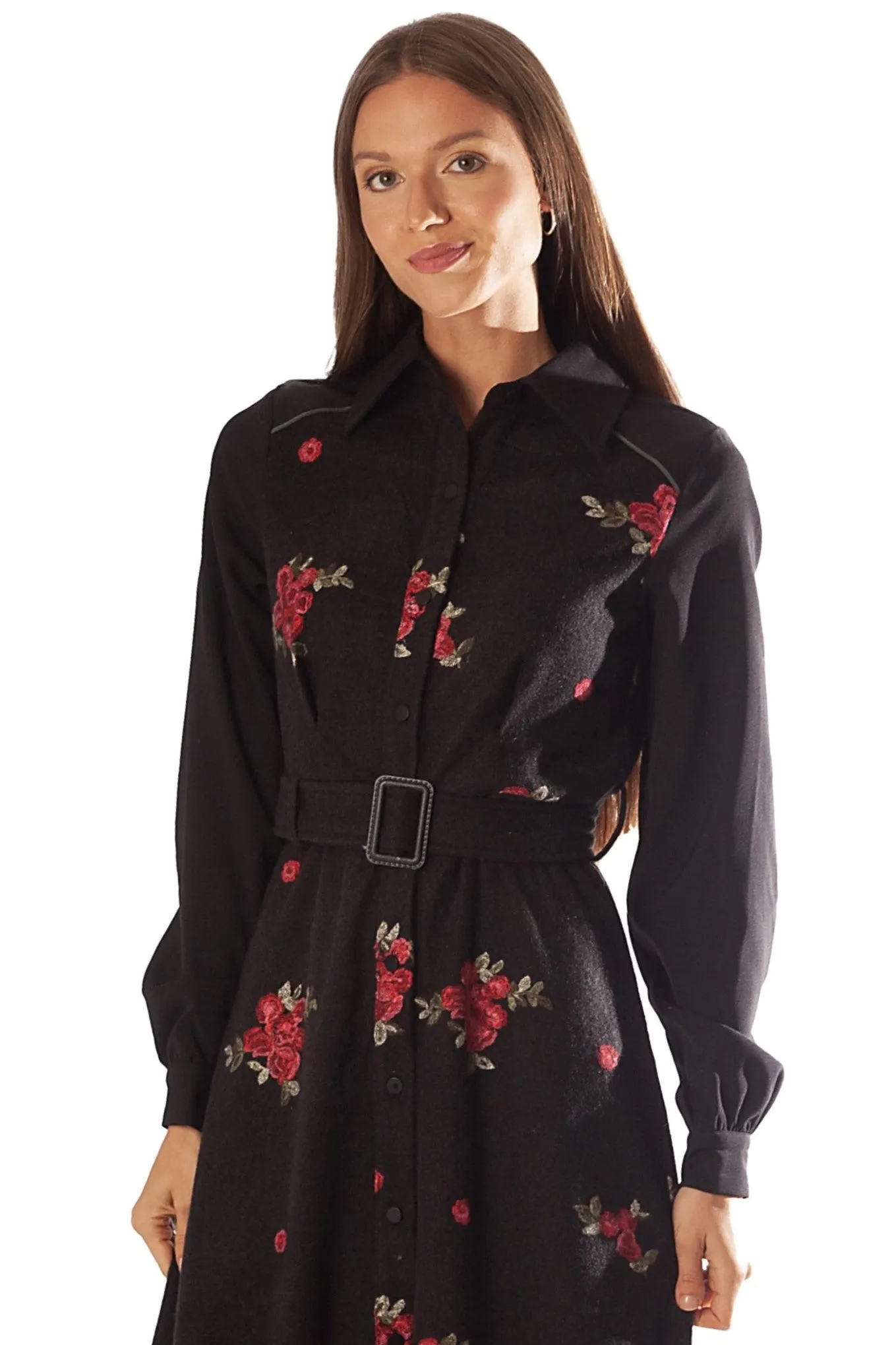 Embroidered Wooly A Line Dress