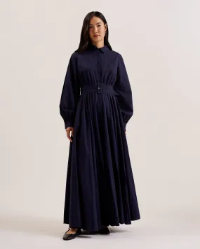 Ene Button Down Maxi Shirt Dress With Belt Navy