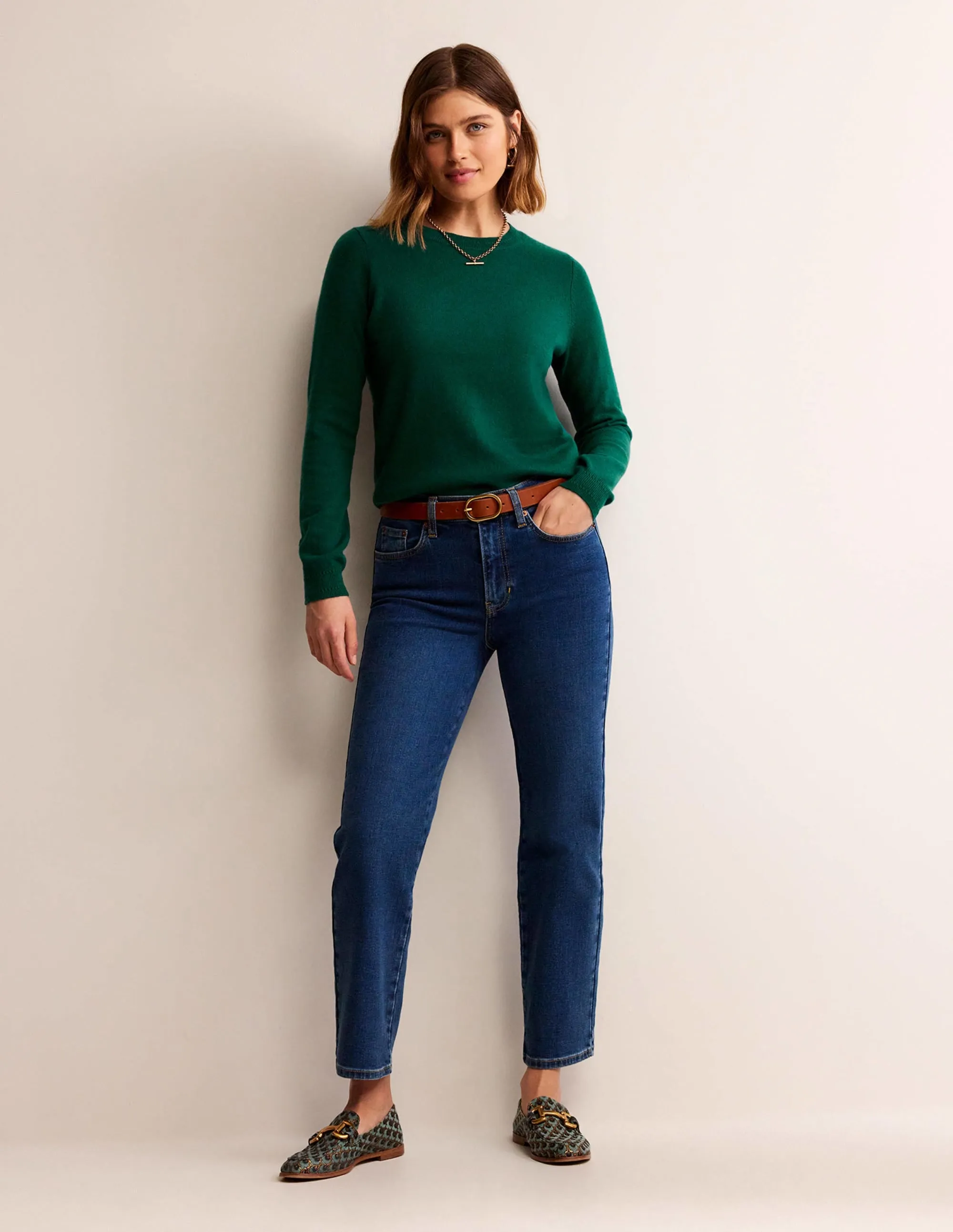 Eva Cashmere Crew Neck Jumper-Deep Forest