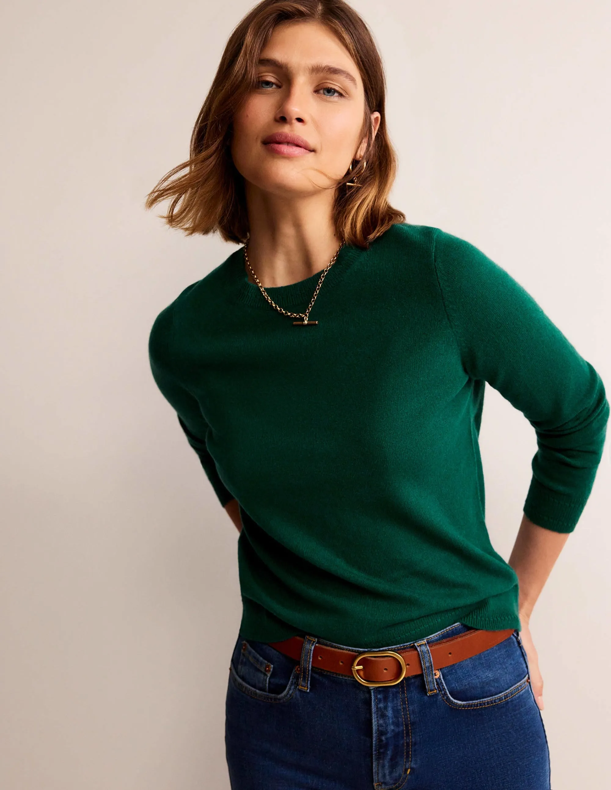 Eva Cashmere Crew Neck Jumper-Deep Forest