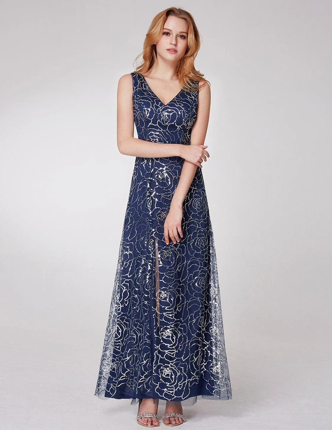 Ever-Pretty V Neck Long Sequins Evening Dress EP07287