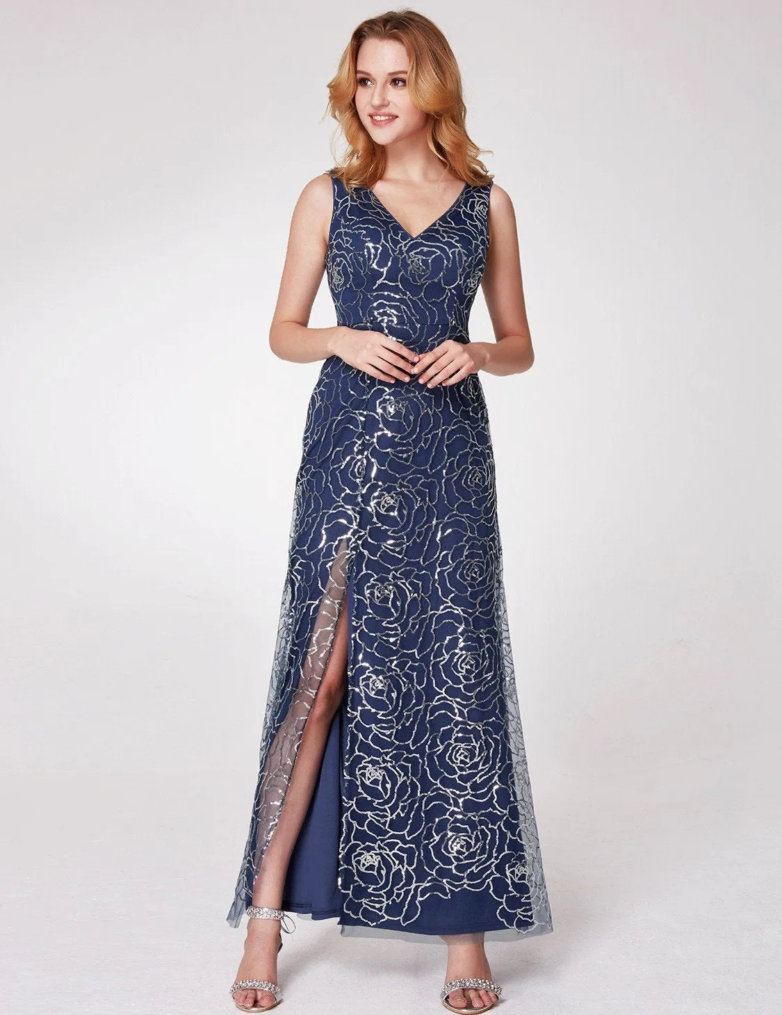 Ever-Pretty V Neck Long Sequins Evening Dress EP07287