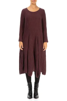 Flared Crinkled Merlot Silk Dress