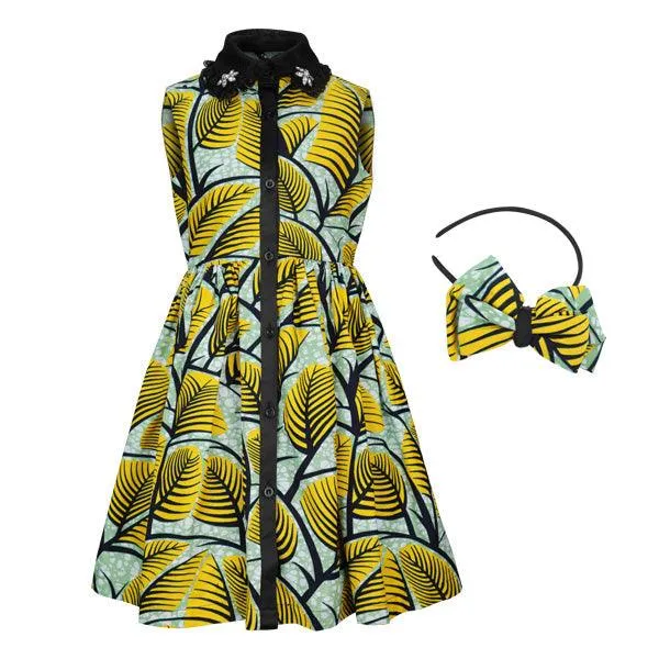 GIRLS ANKARA SHIRT DRESS WITH BOW