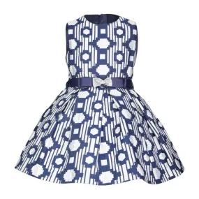 GIRLS BLUE DAMASK DRESS