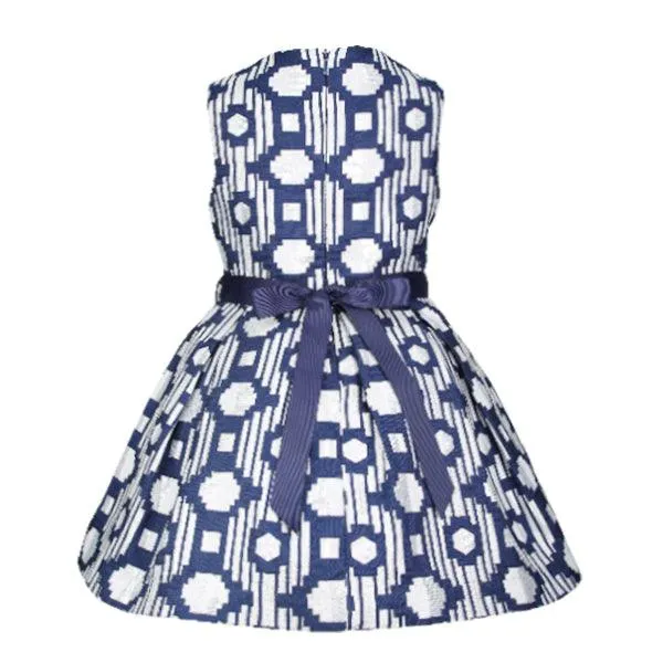 GIRLS BLUE DAMASK DRESS