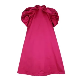 GIRLS FUSCHIA RUFFLED RAGLAN DRESS