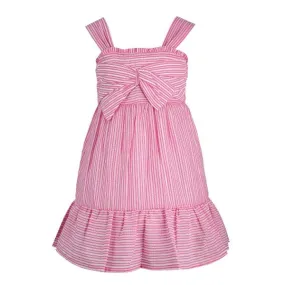 GIRLS PINK STRIPE STRAP DRESS