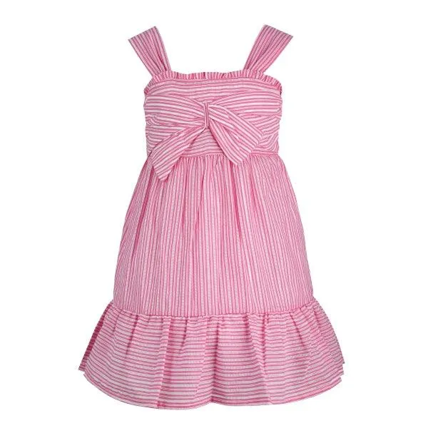 GIRLS PINK STRIPE STRAP DRESS