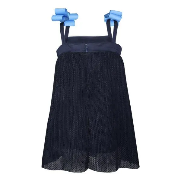 GIRLS STRAP ACCORDION DRESS - NAVY BLUE
