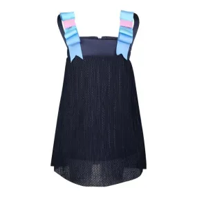 GIRLS STRAP ACCORDION DRESS - NAVY BLUE