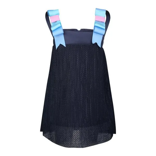 GIRLS STRAP ACCORDION DRESS - NAVY BLUE
