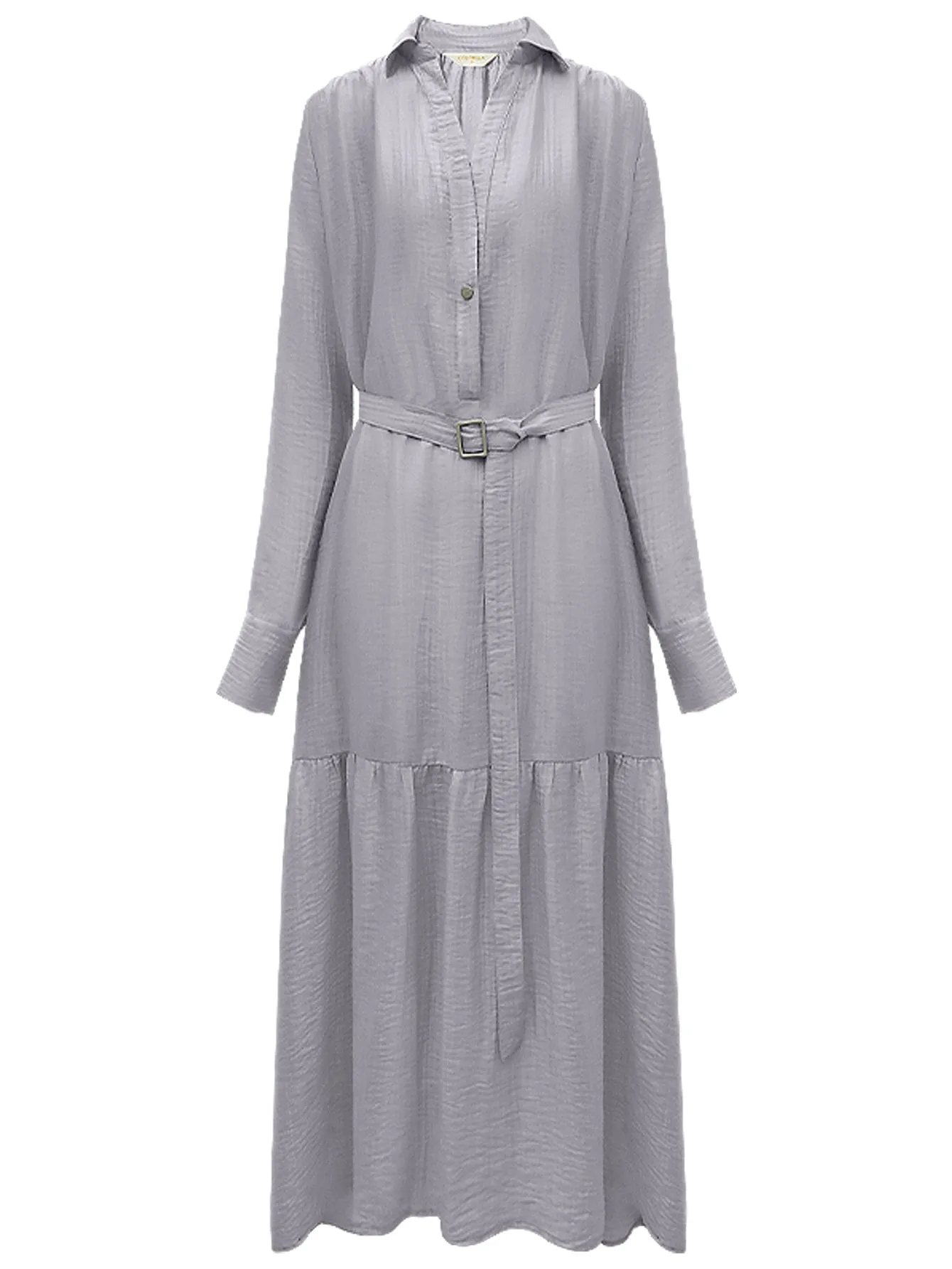 Glam Purple Pleated Long-Sleeve Shirt Dress