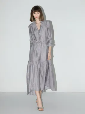 Glam Purple Pleated Long-Sleeve Shirt Dress