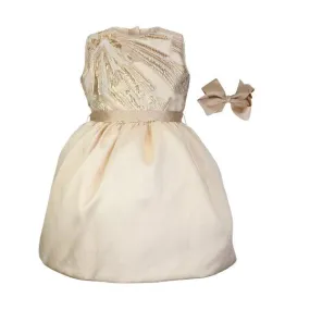 GOLD ORGANZA MARBLE BALL DRESS WITH GROSGRAIN AND HAIRBOW