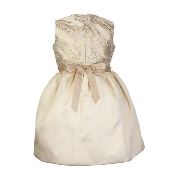 GOLD ORGANZA MARBLE BALL DRESS WITH GROSGRAIN AND HAIRBOW