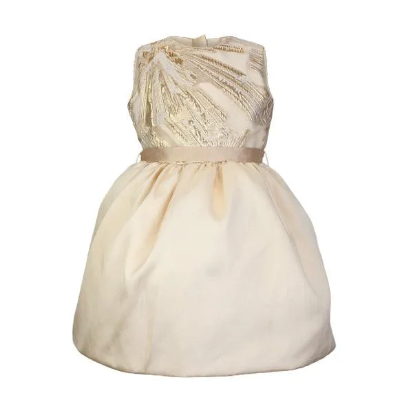 GOLD ORGANZA MARBLE BALL DRESS WITH GROSGRAIN AND HAIRBOW