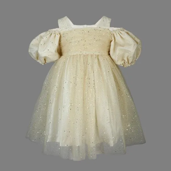 GOLD TULLE DRESS WITH HAIR BOW