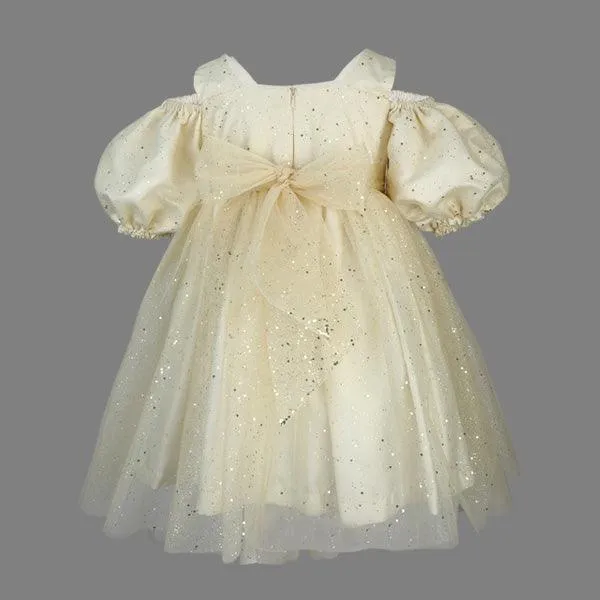 GOLD TULLE DRESS WITH HAIR BOW
