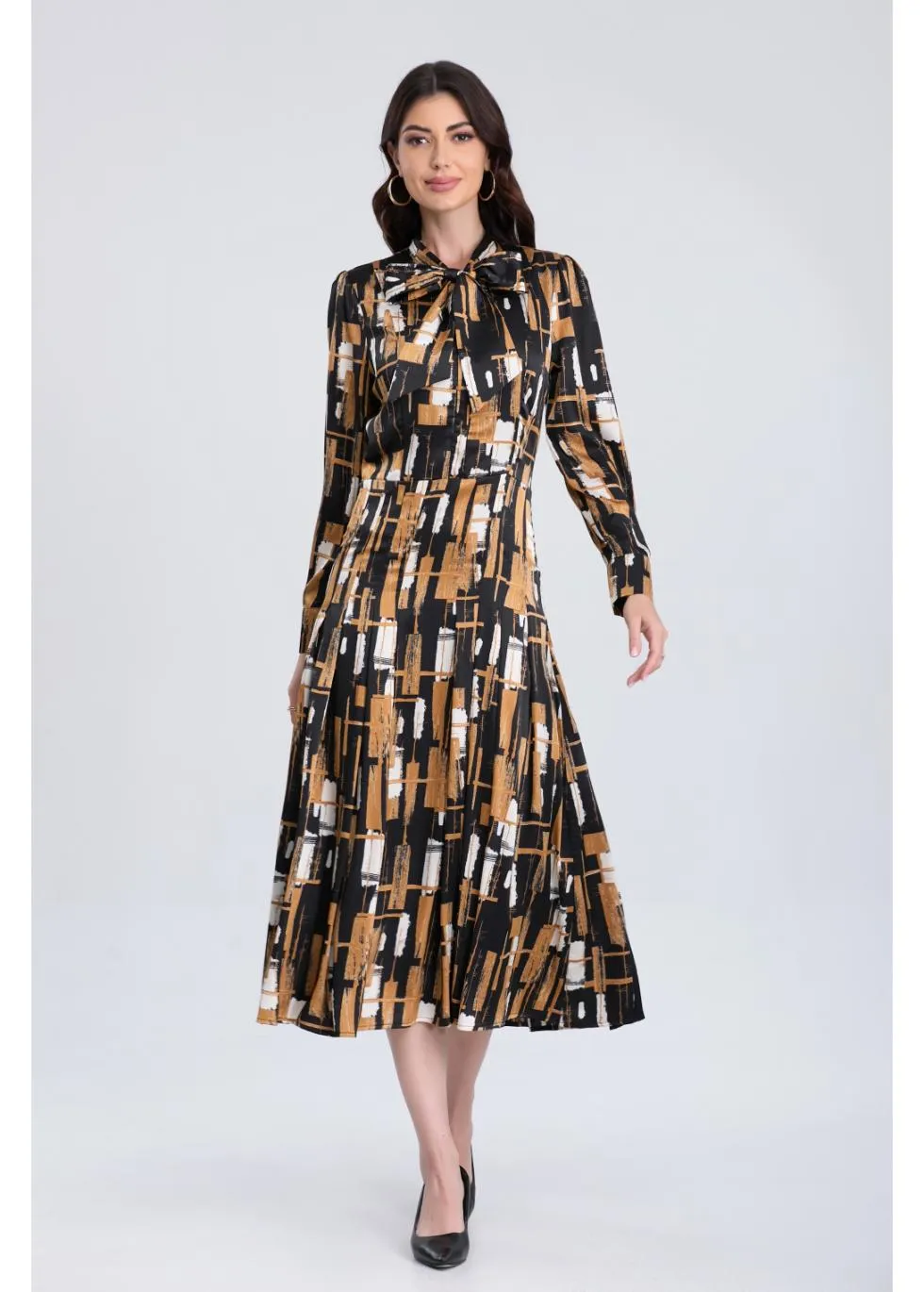 GOLDEN GRID MIDI DRESS