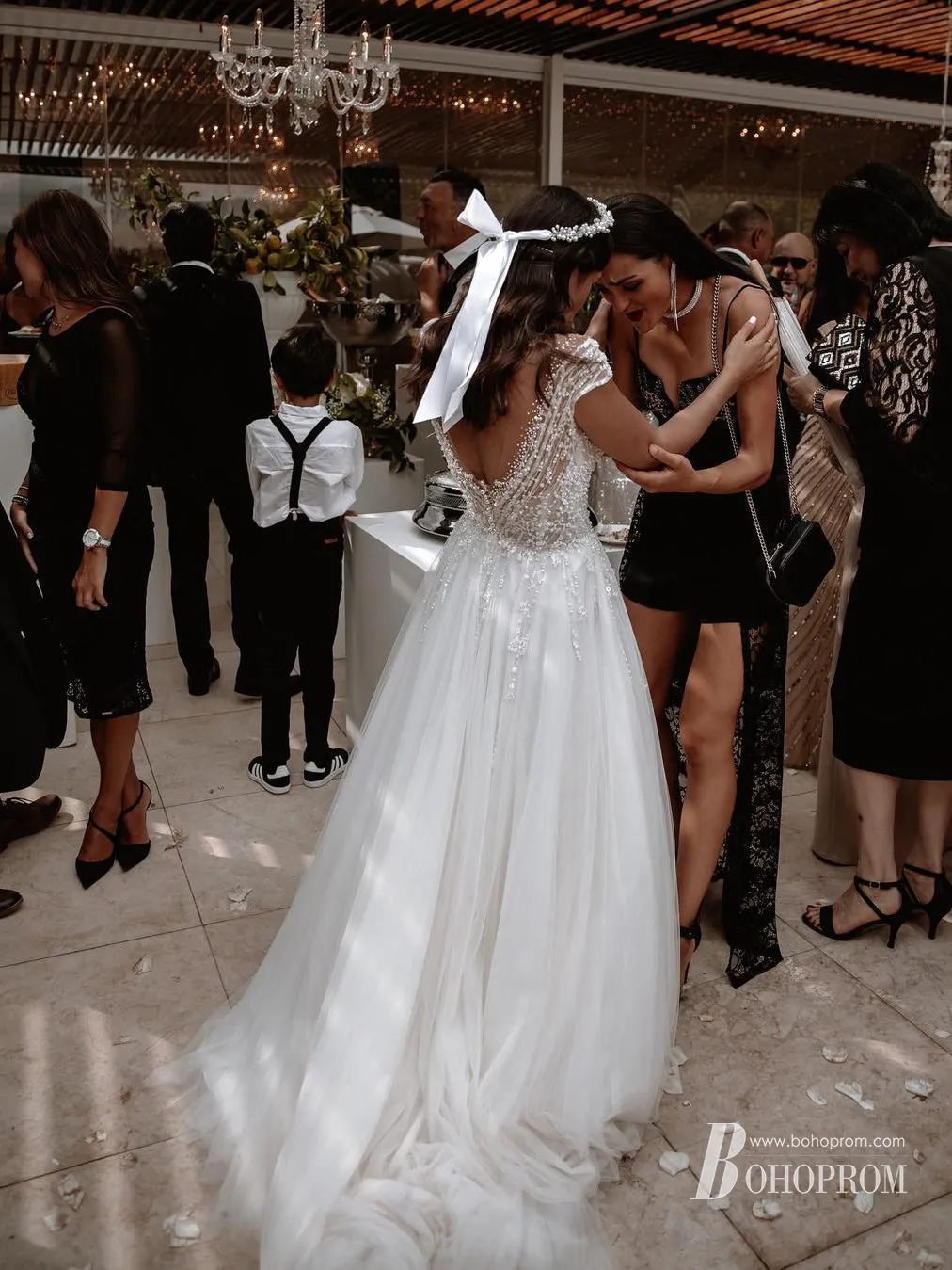 Gorgeous Illusion Tulle Beaded Cap Sleeves Wedding Dresses WD151