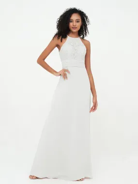 Halter Lace Top and Chiffon Open Back Dresses Ivory Plus Size