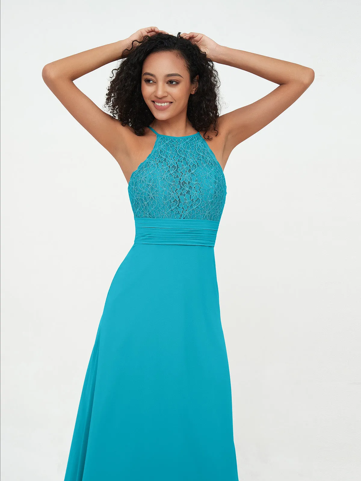 Halter Lace Top and Chiffon Open Back Dresses Jade Plus Size