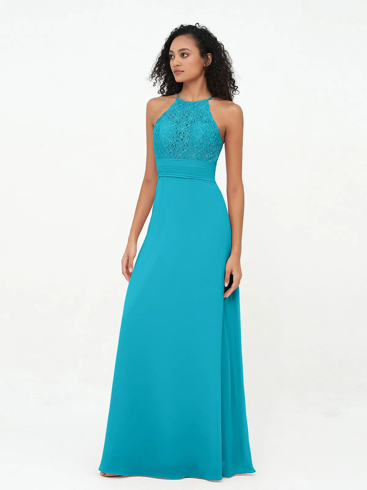 Halter Lace Top and Chiffon Open Back Dresses Jade Plus Size