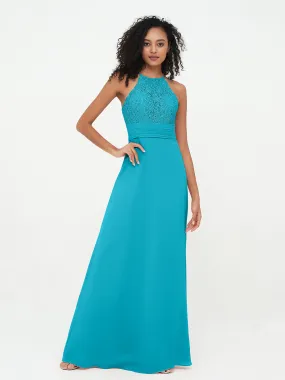 Halter Lace Top and Chiffon Open Back Dresses Jade Plus Size