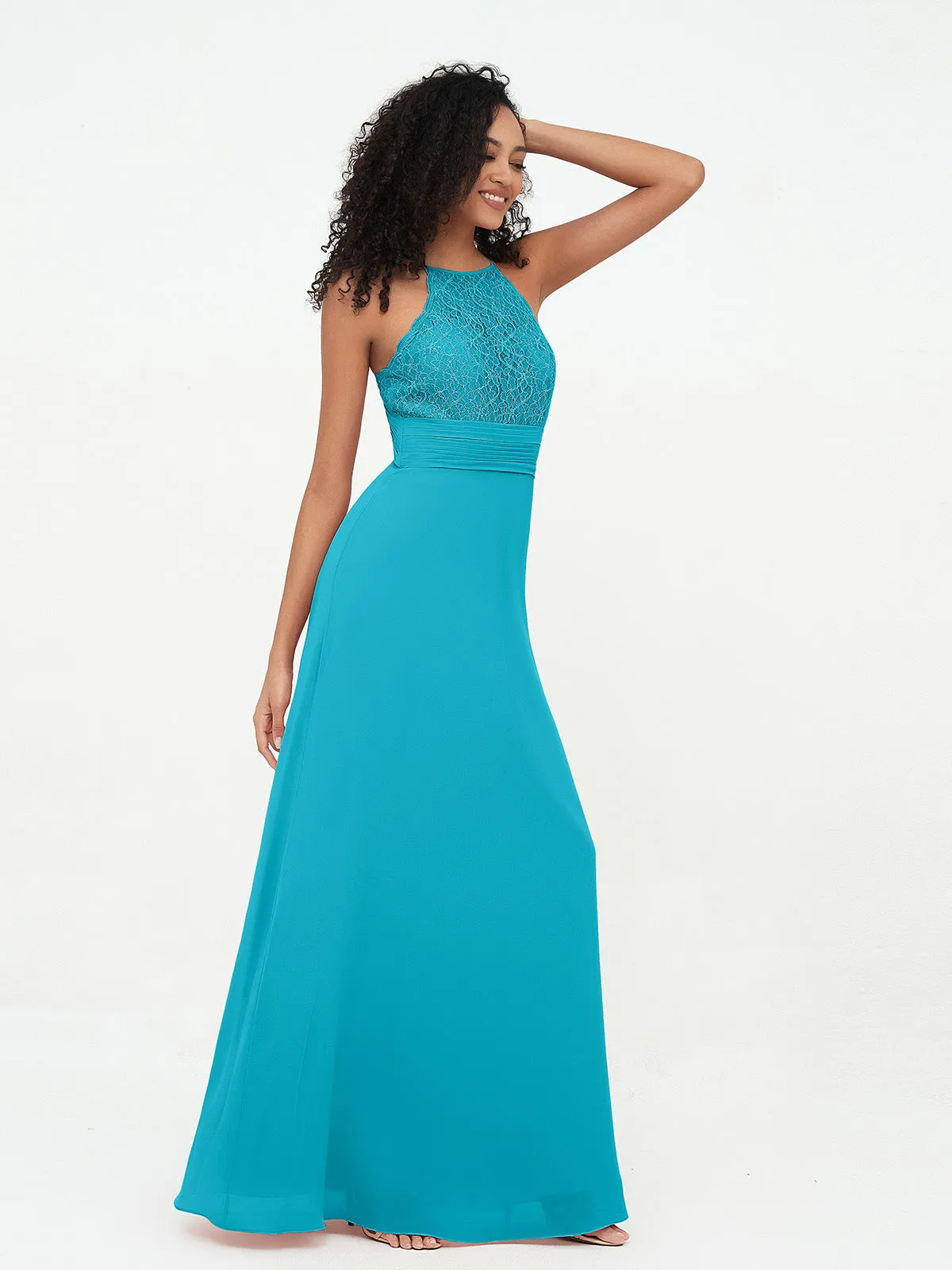 Halter Lace Top and Chiffon Open Back Dresses Jade Plus Size