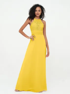 Halter Lace Top and Chiffon Open Back Dresses Marigold Plus Size