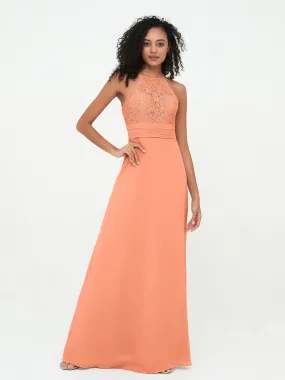 Halter Lace Top and Chiffon Open Back Dresses Papaya Plus Size