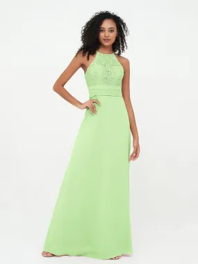 Halter Lace Top and Chiffon Open Back Dresses Sage