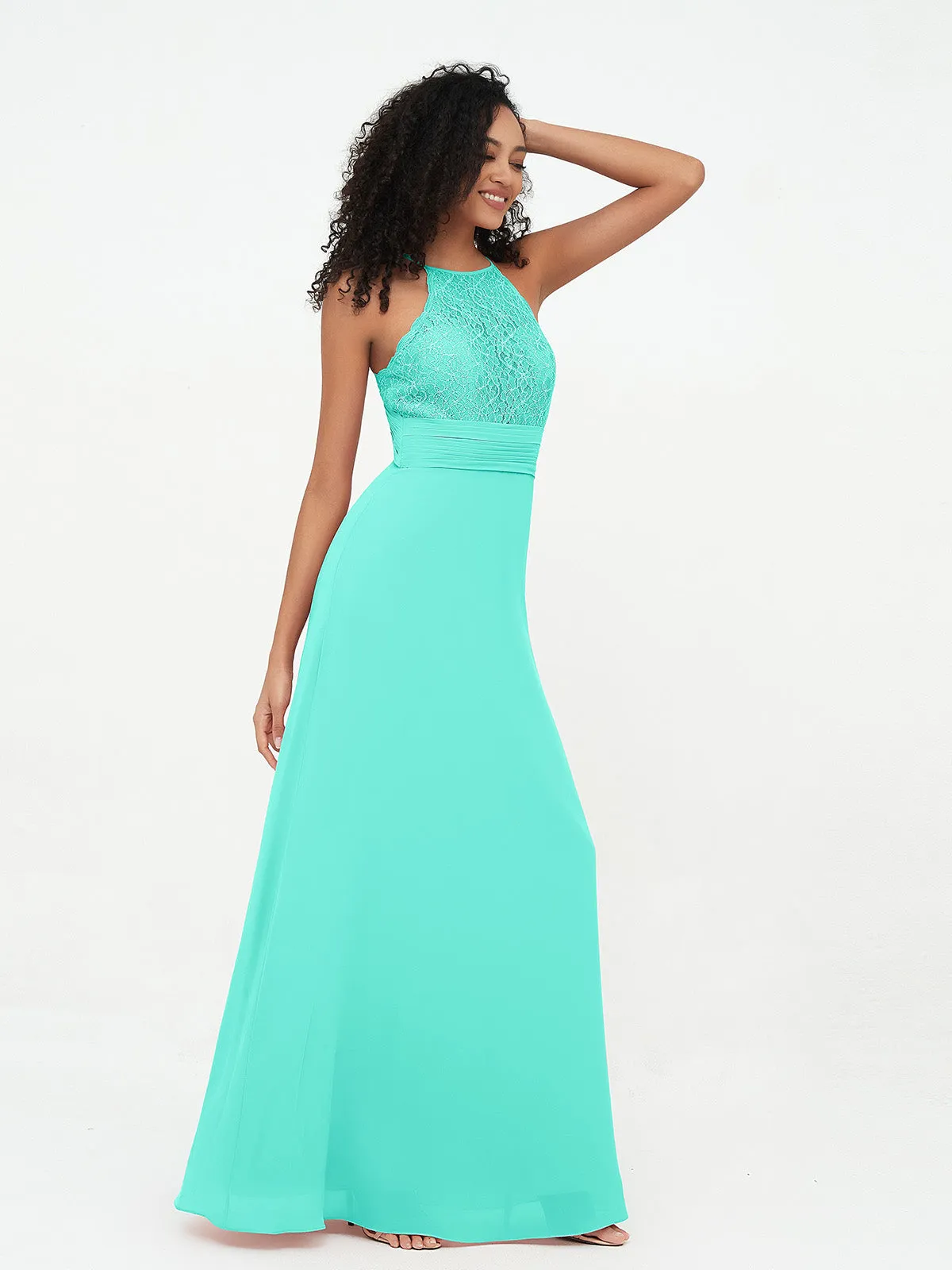 Halter Lace Top and Chiffon Open Back Dresses Spa Plus Size