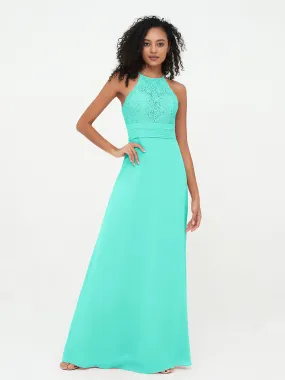 Halter Lace Top and Chiffon Open Back Dresses Spa Plus Size