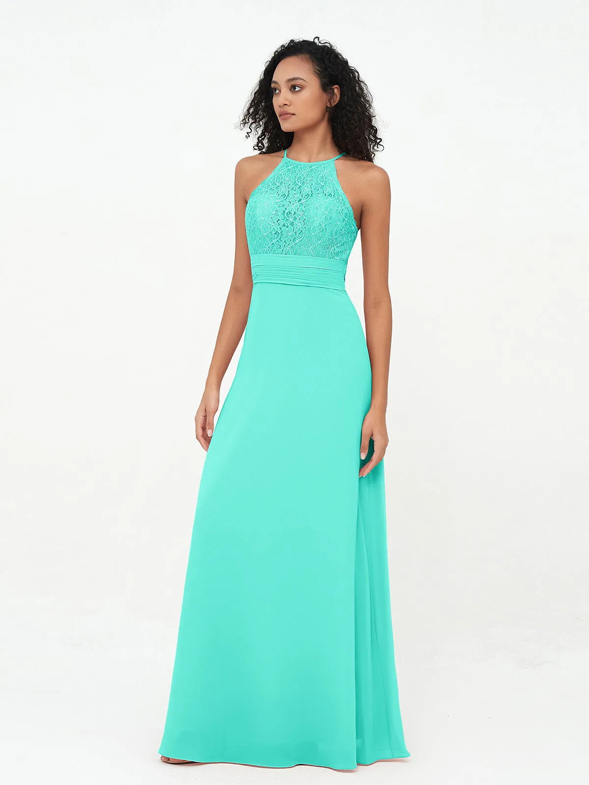 Halter Lace Top and Chiffon Open Back Dresses Spa Plus Size