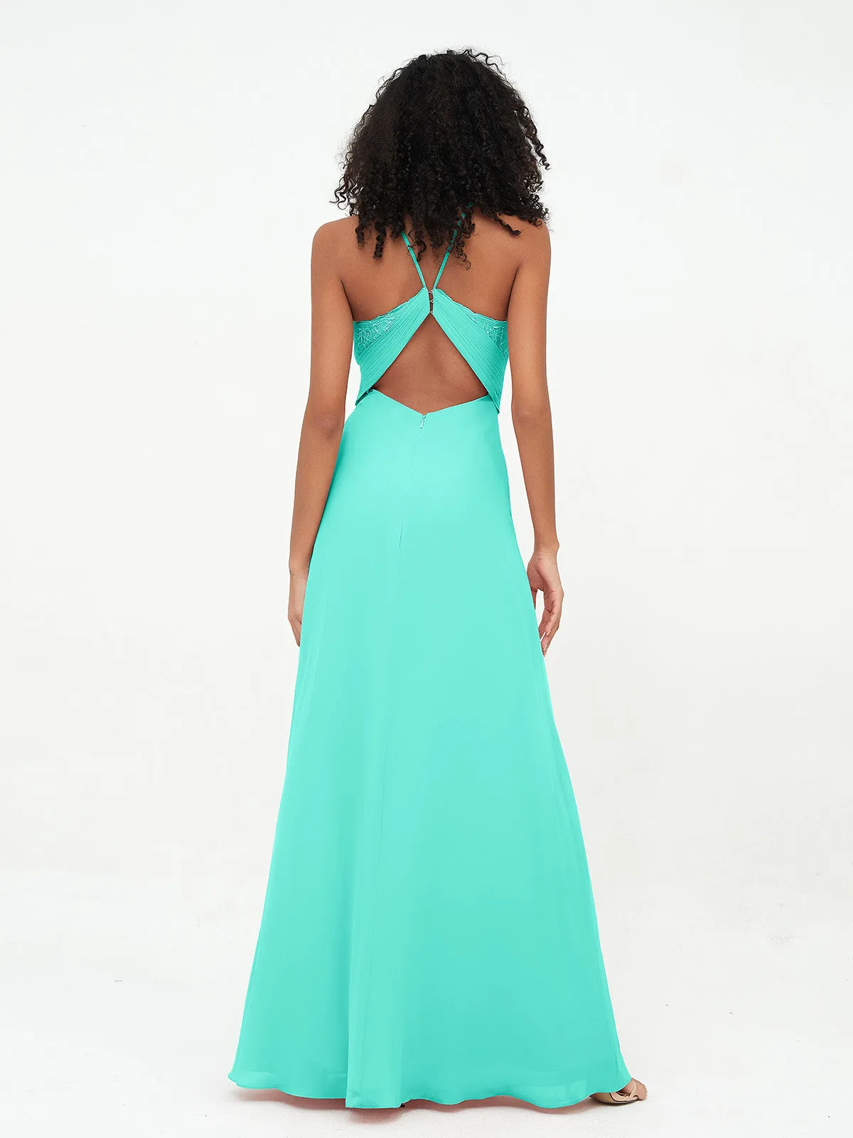 Halter Lace Top and Chiffon Open Back Dresses Spa Plus Size