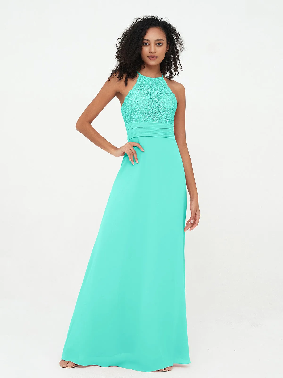 Halter Lace Top and Chiffon Open Back Dresses Spa Plus Size