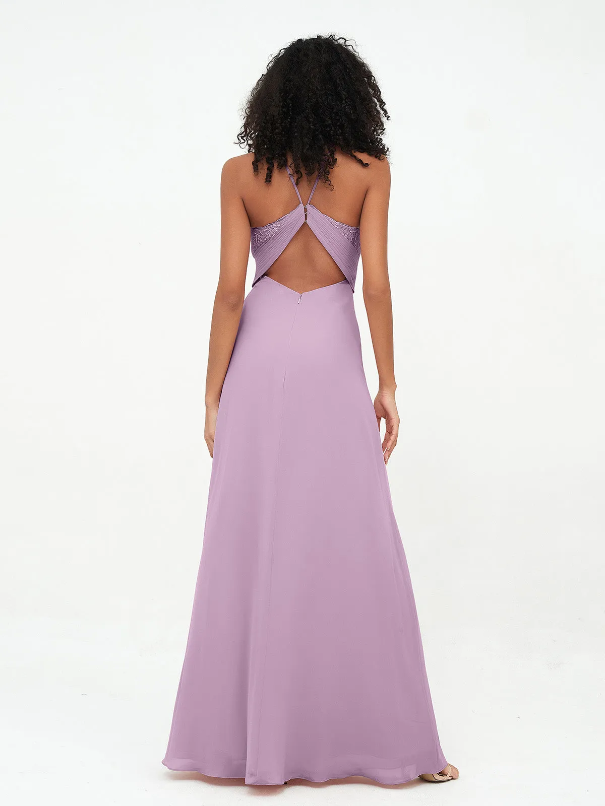 Halter Lace Top and Chiffon Open Back Dresses Wisteria Plus Size