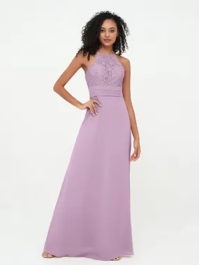 Halter Lace Top and Chiffon Open Back Dresses Wisteria Plus Size