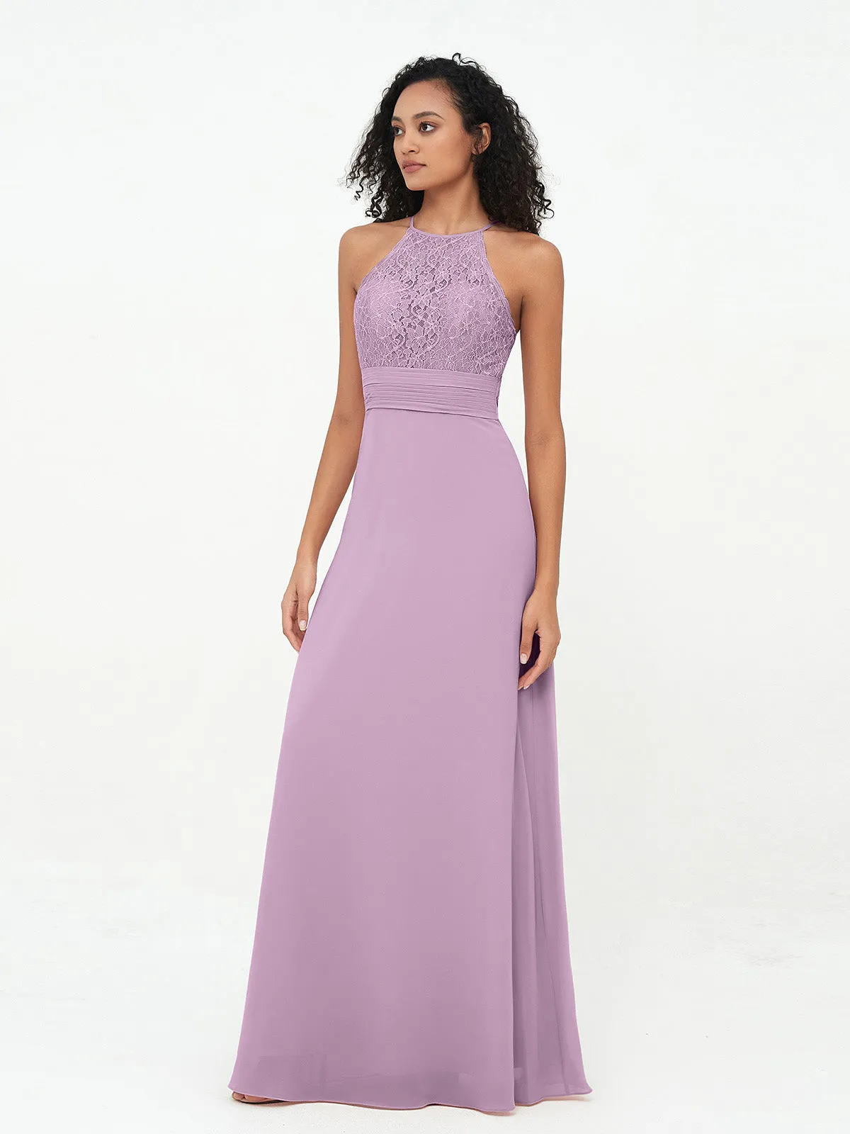 Halter Lace Top and Chiffon Open Back Dresses Wisteria Plus Size