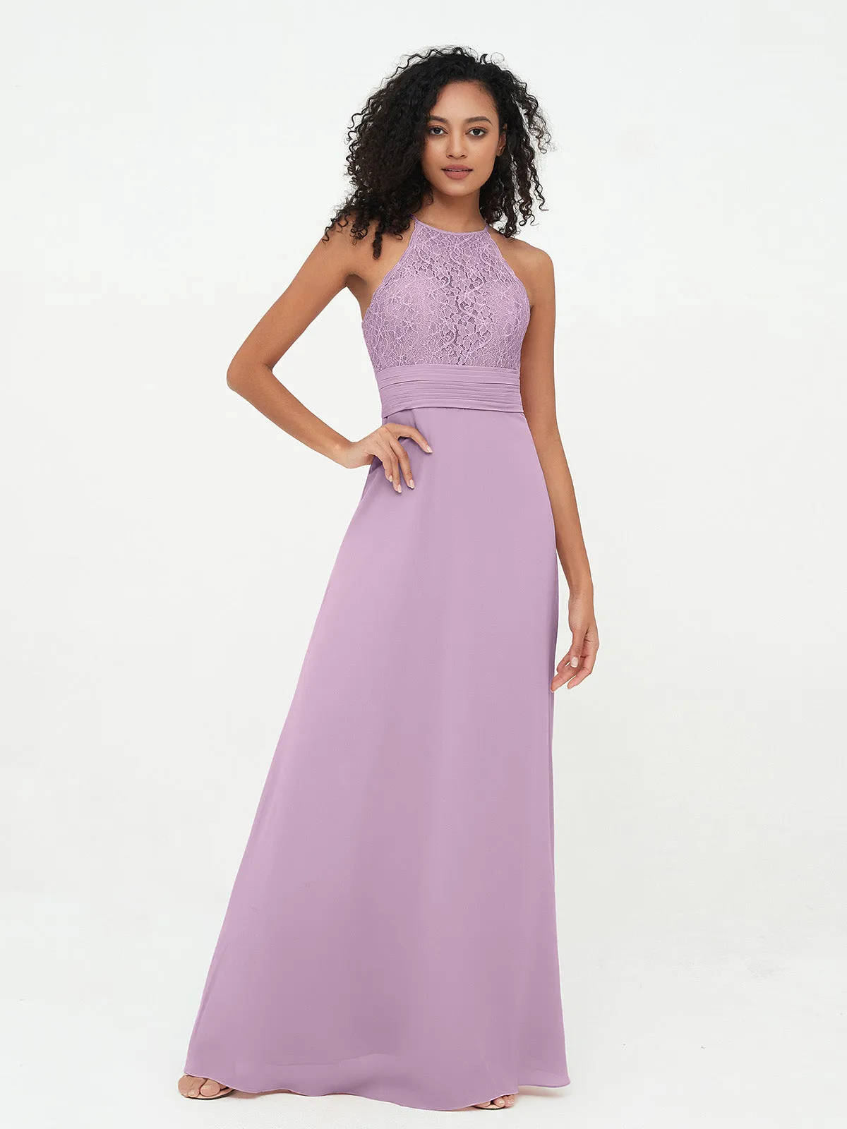 Halter Lace Top and Chiffon Open Back Dresses Wisteria Plus Size
